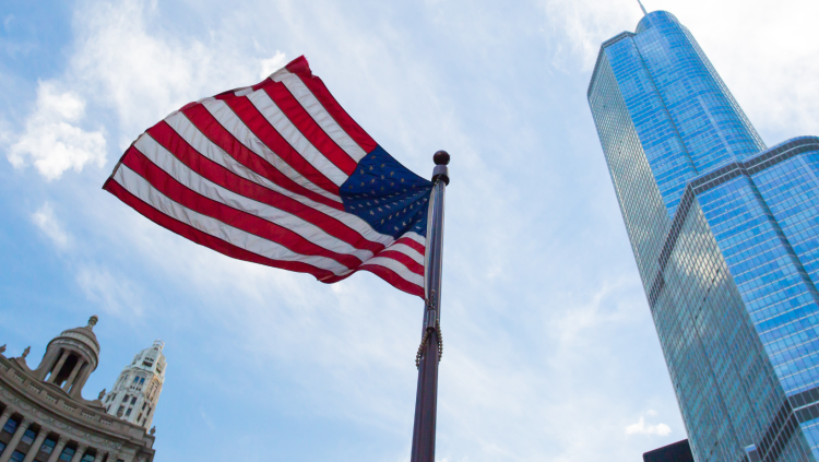 US Flag near Trump Tower in Chicago